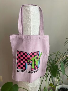 MTV Lavender Tote with Neon Green & Black-Pink Graphic